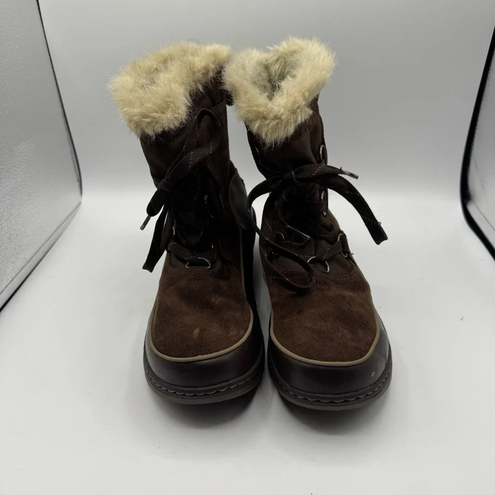 Sorel Tivoli II Boots Women 9.5 UK 7.5 Brown Waterproof Winter Snow Fur Lace Up